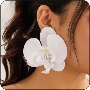 Boho Orchid Flower Earrings – Tropical Phalaenopsis Dangle Earrings